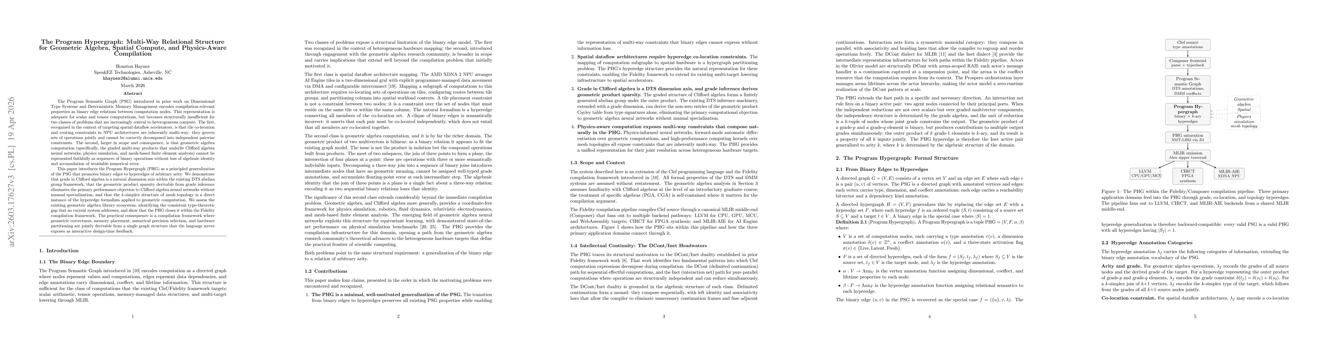 Thumbnail for The Program Hypergraph: Multi-Way Relational Structure for Geometric Algebra, Spatial Compute, and Physics-Aware Compilation