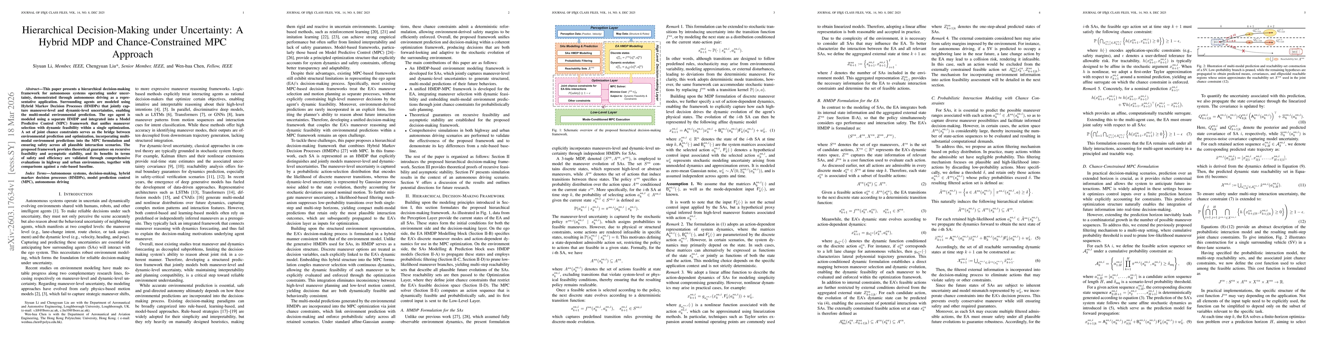 Thumbnail for Hierarchical Decision-Making under Uncertainty: A Hybrid MDP and Chance-Constrained MPC Approach