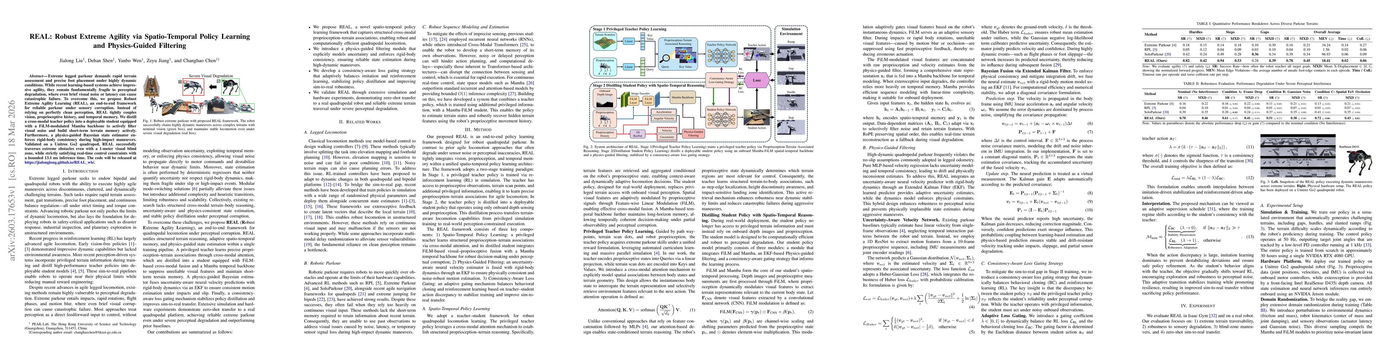 Thumbnail for REAL: Robust Extreme Agility via Spatio-Temporal Policy Learning and Physics-Guided Filtering