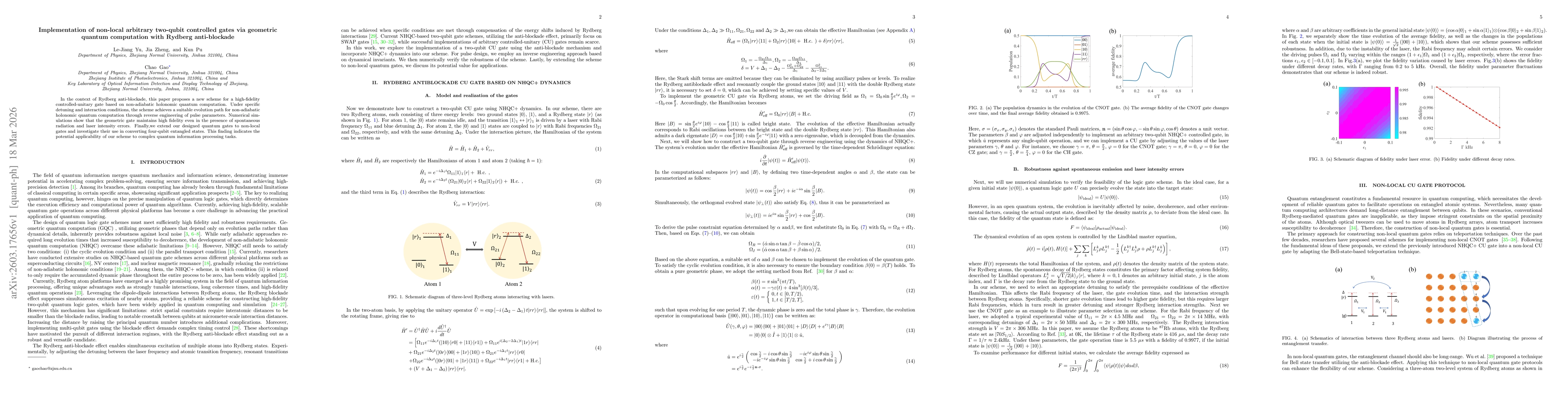 Thumbnail for Implementation of non-local arbitrary two-qubit controlled gates via geometric quantum computation with Rydberg anti-blockade