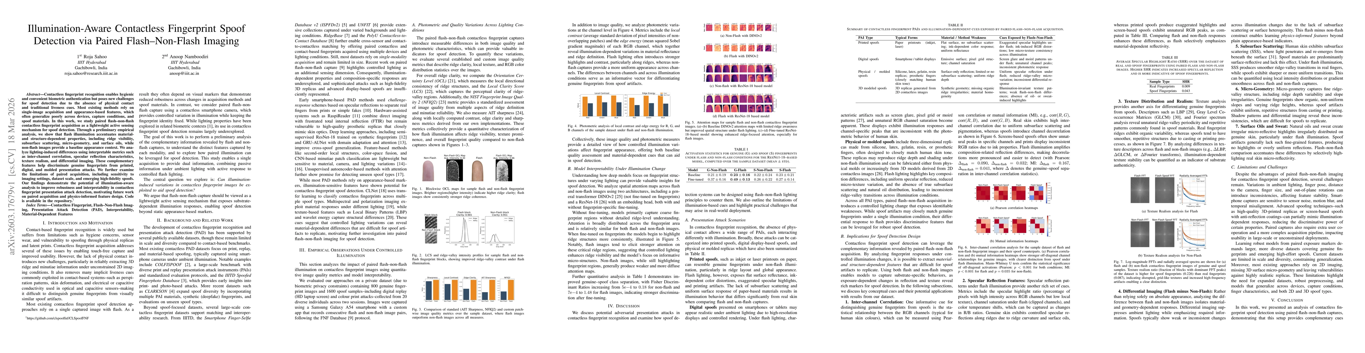 Thumbnail for Illumination-Aware Contactless Fingerprint Spoof Detection via Paired Flash-Non-Flash Imaging