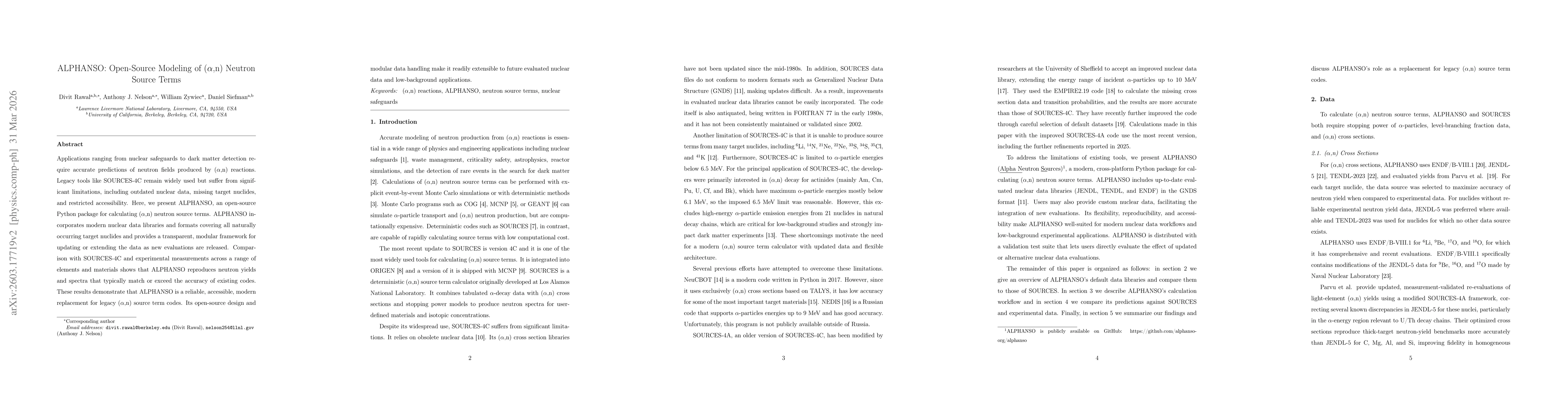 Thumbnail for ALPHANSO: Open-Source Modeling of ($α$,n) Neutron Source Terms