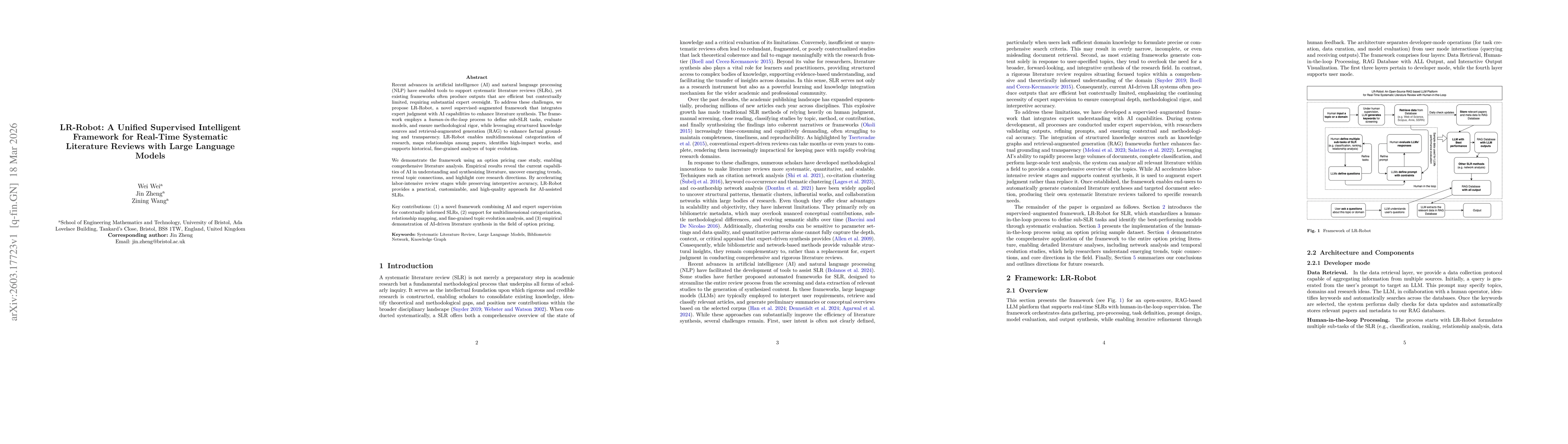 Thumbnail for LR-Robot: A Unified Supervised Intelligent Framework for Real-Time Systematic Literature Reviews with Large Language Models