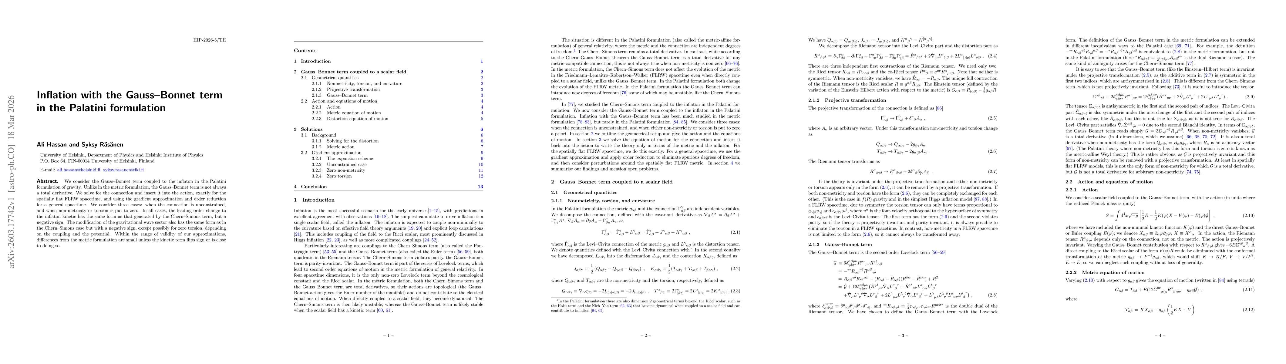 Thumbnail for Inflation with the Gauss-Bonnet term in the Palatini formulation