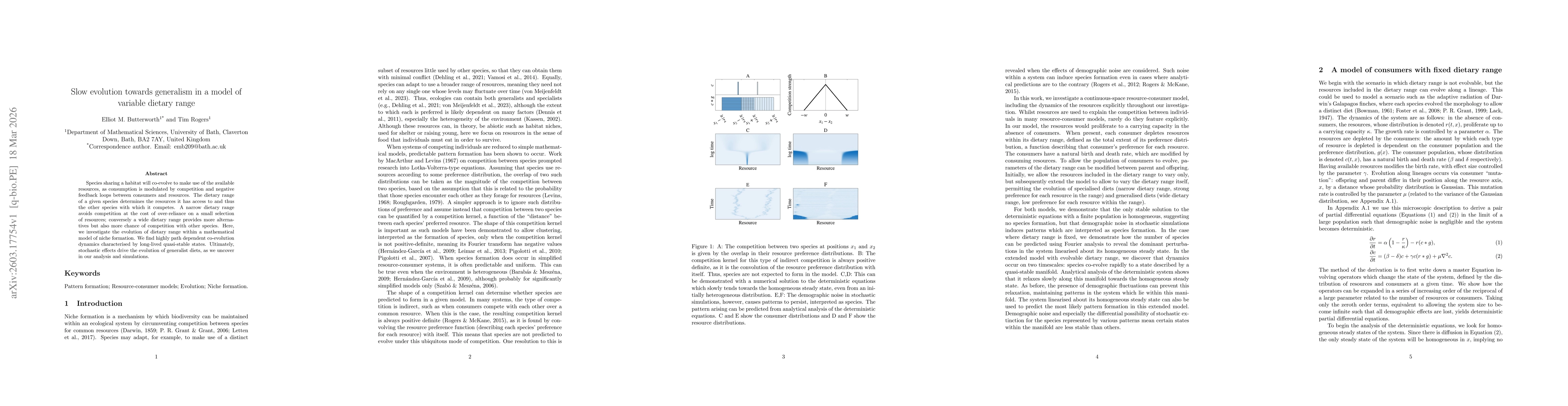 Thumbnail for Slow evolution towards generalism in a model of variable dietary range