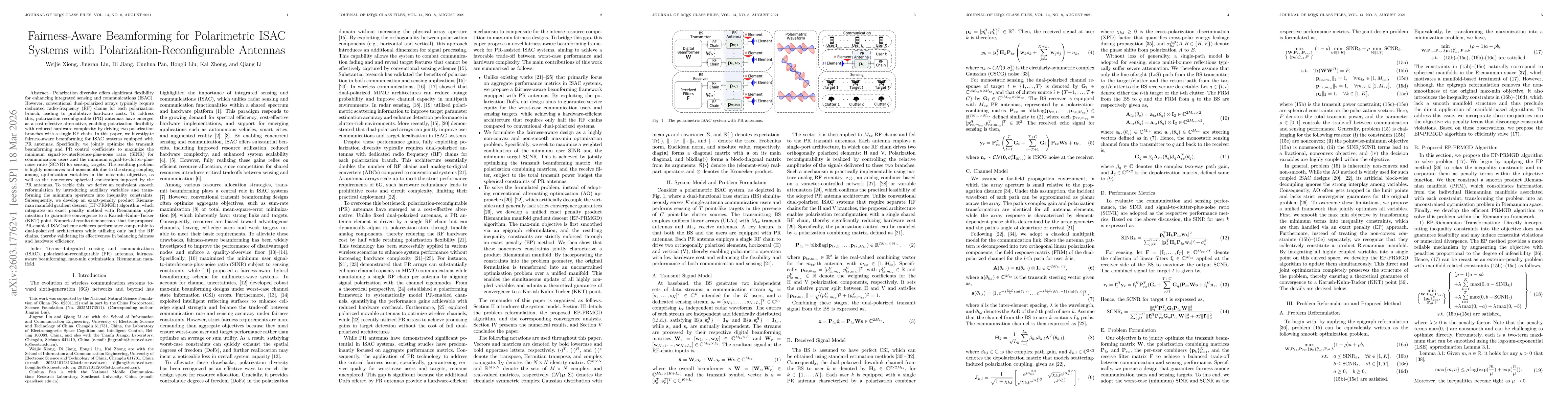 Thumbnail for Fairness-Aware Beamforming for Polarimetric ISAC Systems with Polarization-Reconfigurable Antennas