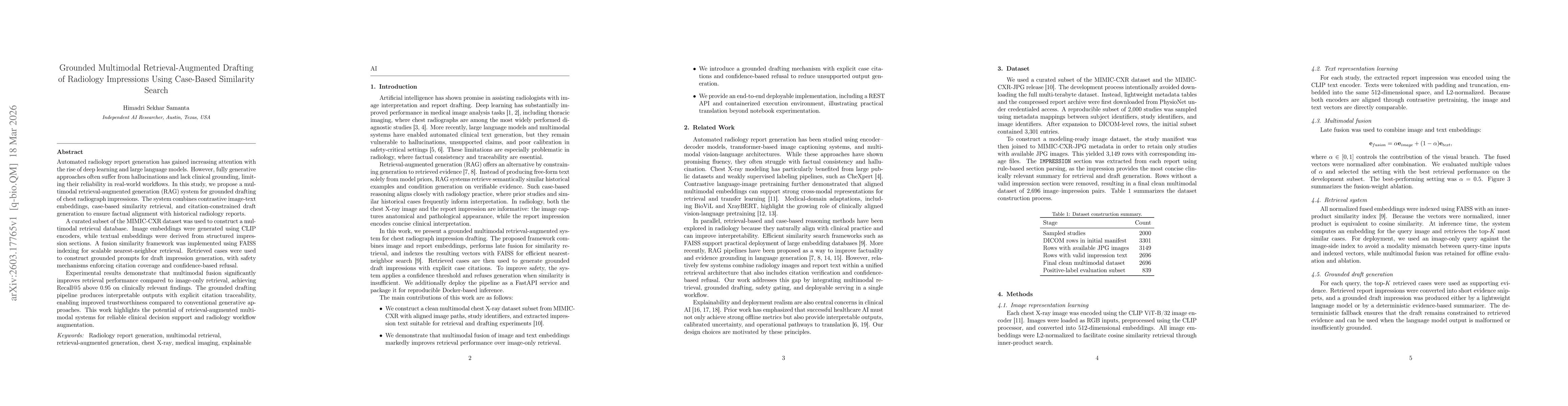 Thumbnail for Grounded Multimodal Retrieval-Augmented Drafting of Radiology Impressions Using Case-Based Similarity Search