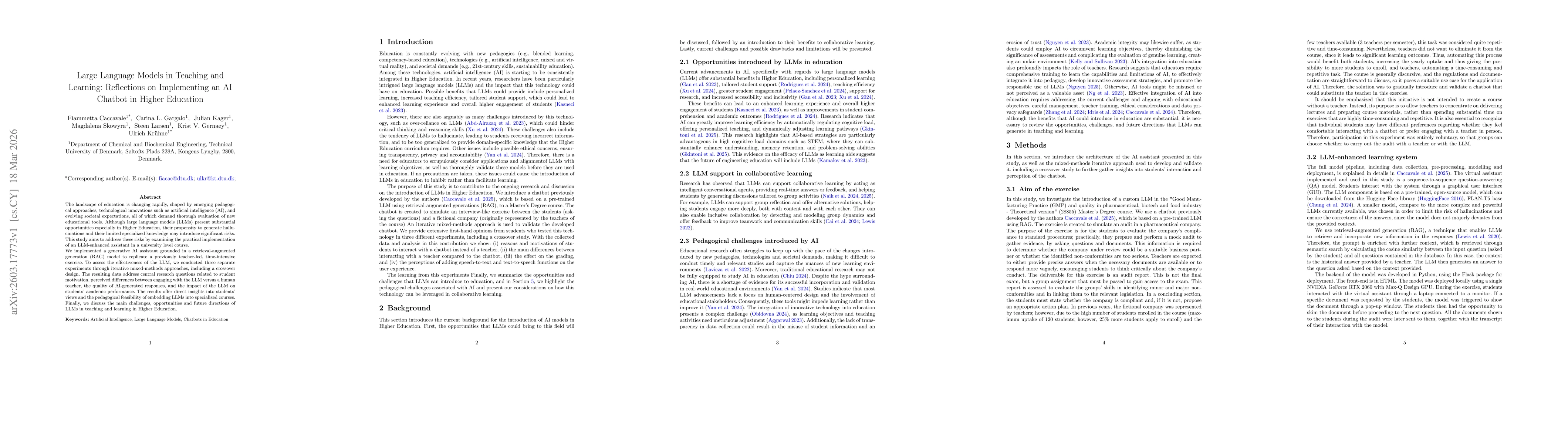 Thumbnail for Large Language Models in Teaching and Learning: Reflections on Implementing an AI Chatbot in Higher Education