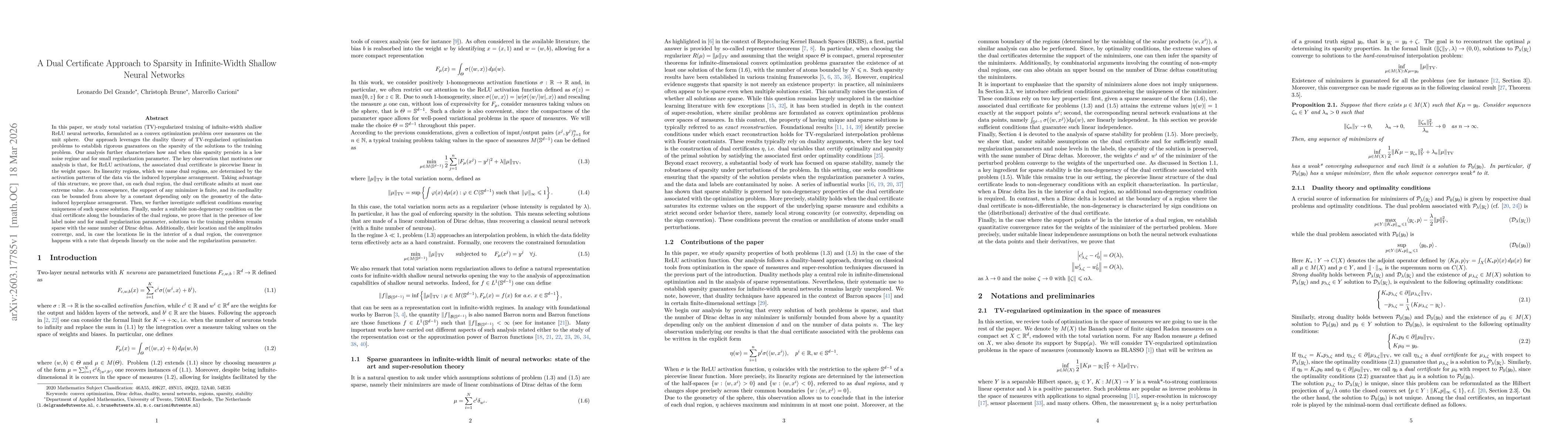Thumbnail for A Dual Certificate Approach to Sparsity in Infinite-Width Shallow Neural Networks