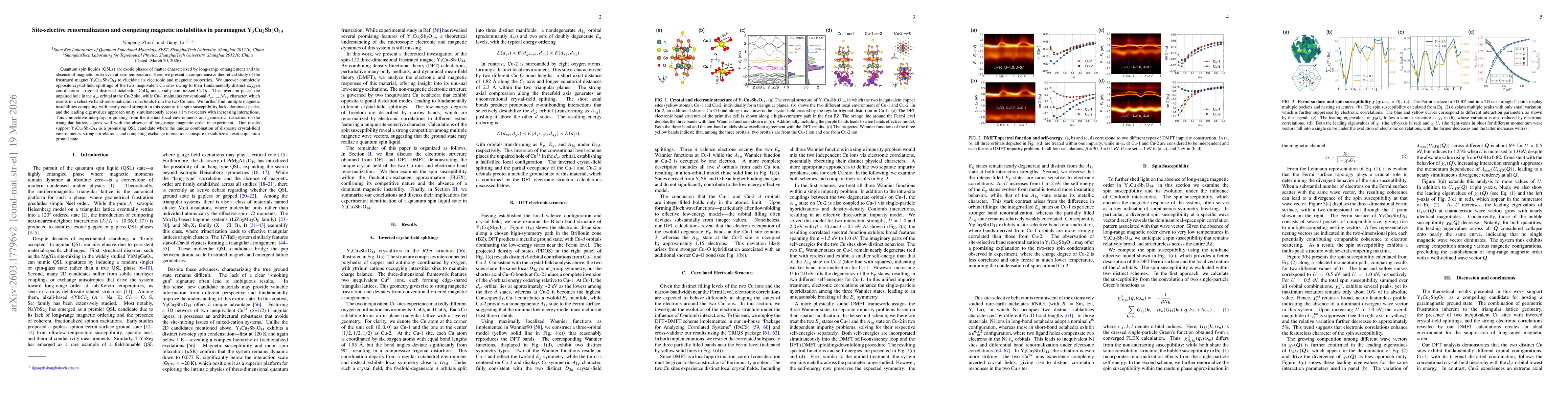 Thumbnail for Site-selective renormalization and competing magnetic instabilities in paramagnet Y$_{3}$Cu$_{2}$Sb$_{3}$O$_{14}$