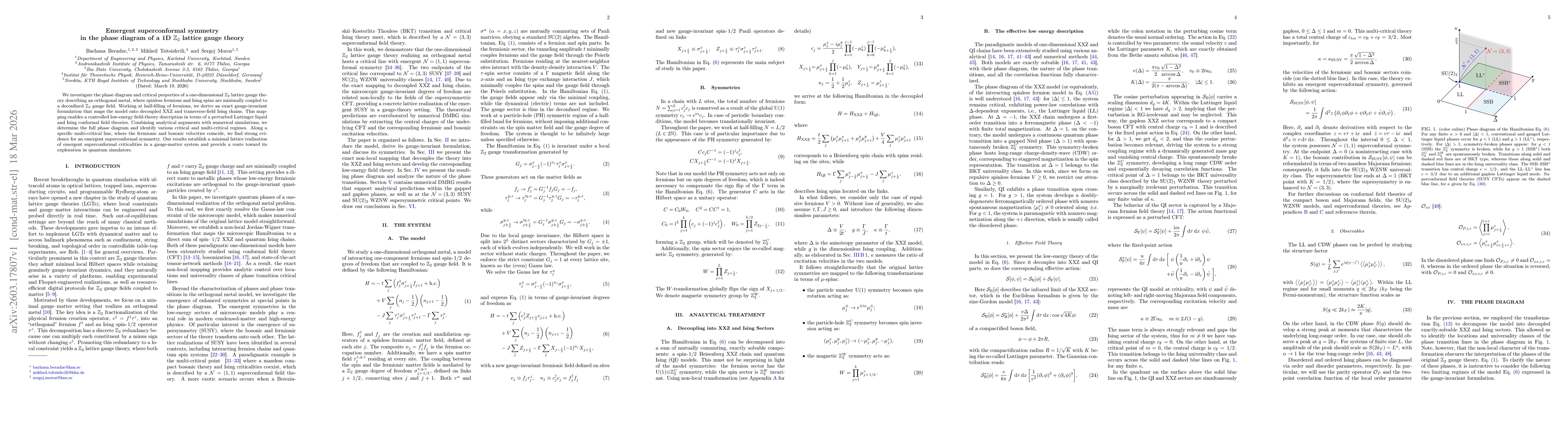 Thumbnail for Emergent superconformal symmetry in the phase diagram of a 1D $\mathbb{Z}_{2}$ lattice gauge theory