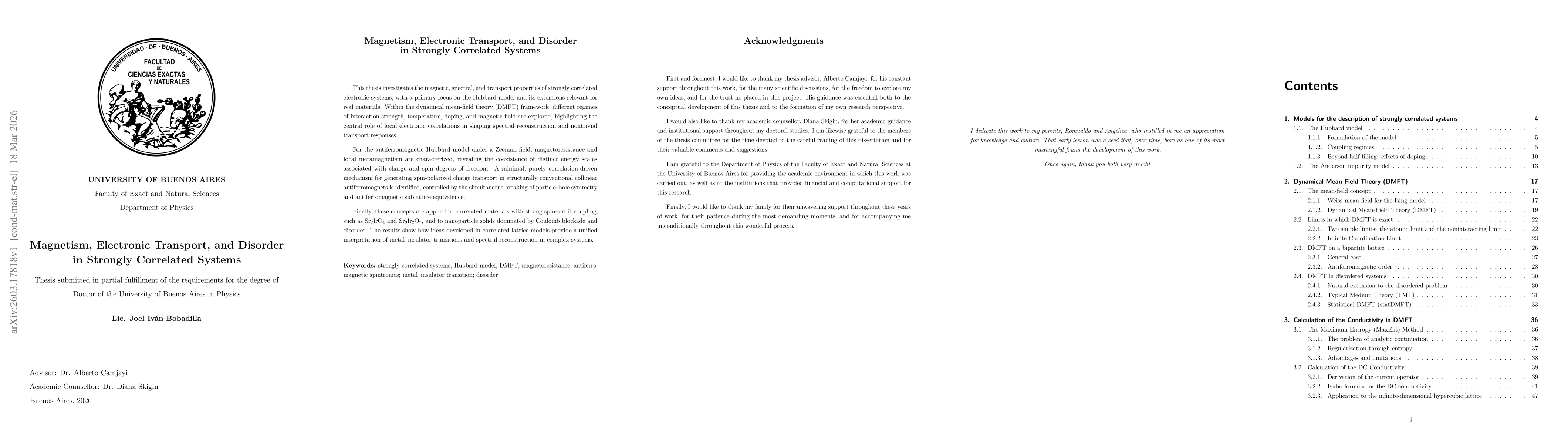 Thumbnail for Magnetism, electronic transport, and disorder in strongly correlated systems
