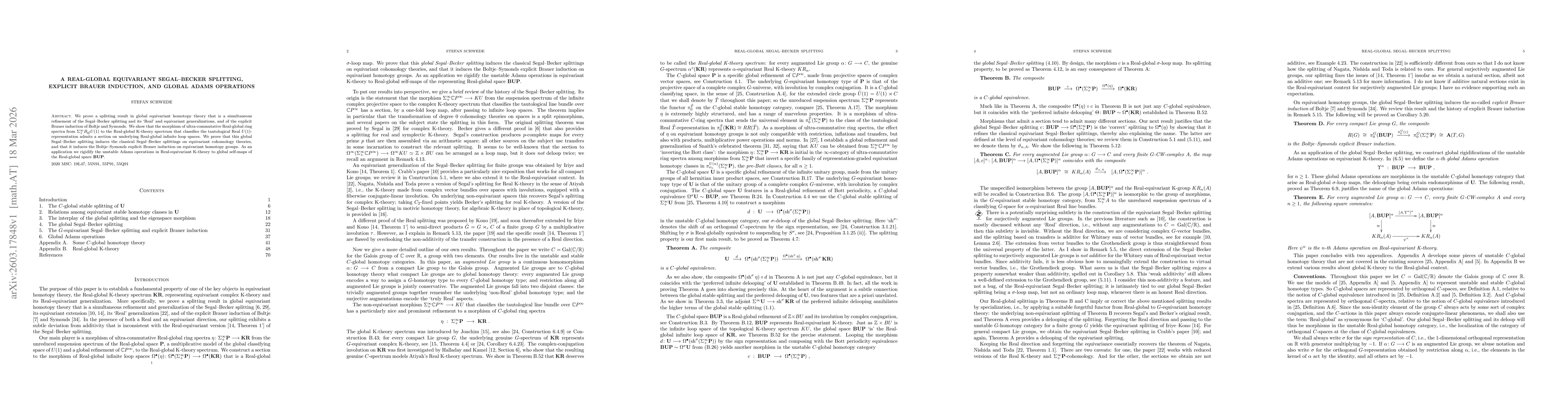 Thumbnail for A Real-global equivariant Segal--Becker splitting, explicit Brauer induction, and global Adams operations