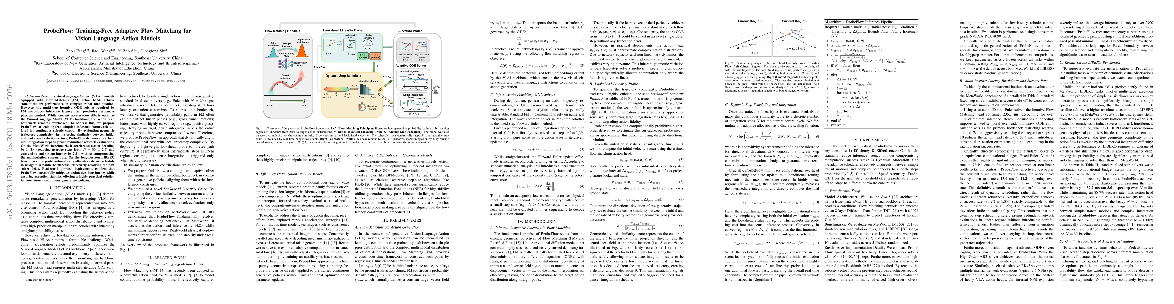 Thumbnail for ProbeFlow: Training-Free Adaptive Flow Matching for Vision-Language-Action Models