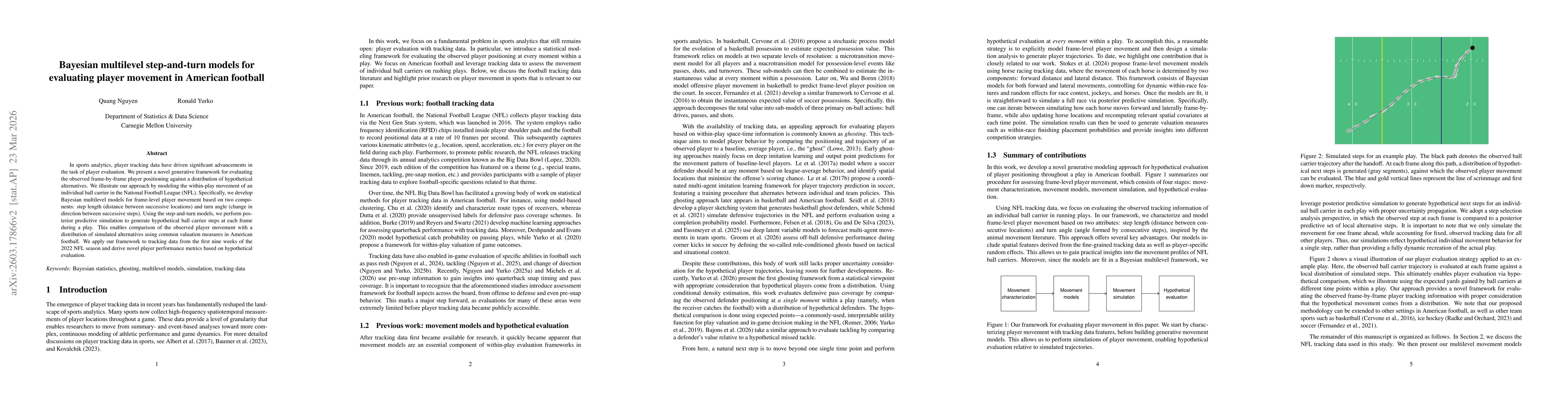 Thumbnail for Bayesian multilevel step-and-turn models for evaluating player movement in American football