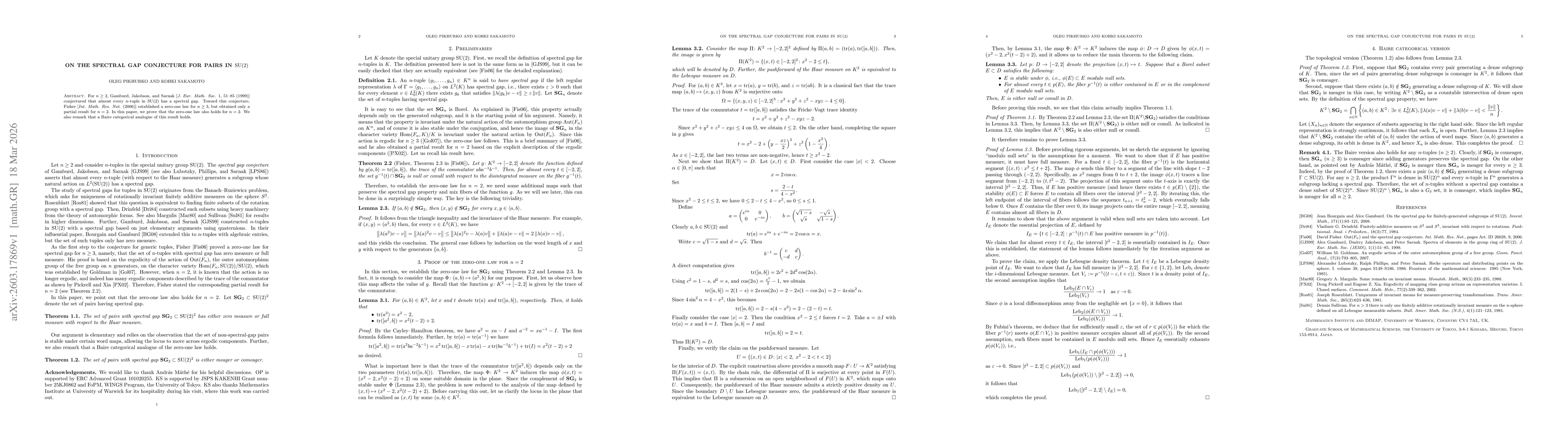 Thumbnail for On the spectral gap conjecture for pairs in SU(2)