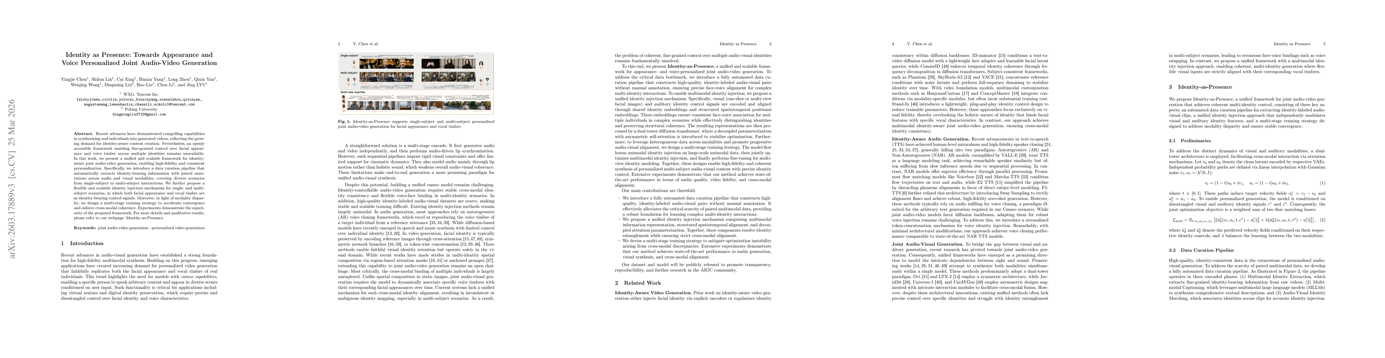 Thumbnail for Identity as Presence: Towards Appearance and Voice Personalized Joint Audio-Video Generation