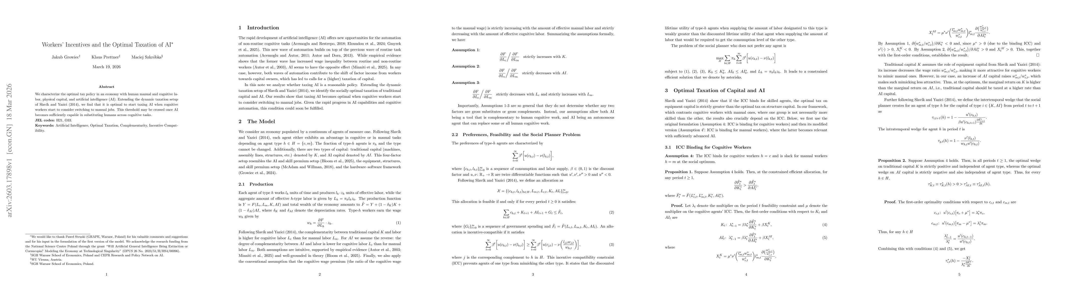 Thumbnail for Workers' Incentives and the Optimal Taxation of AI