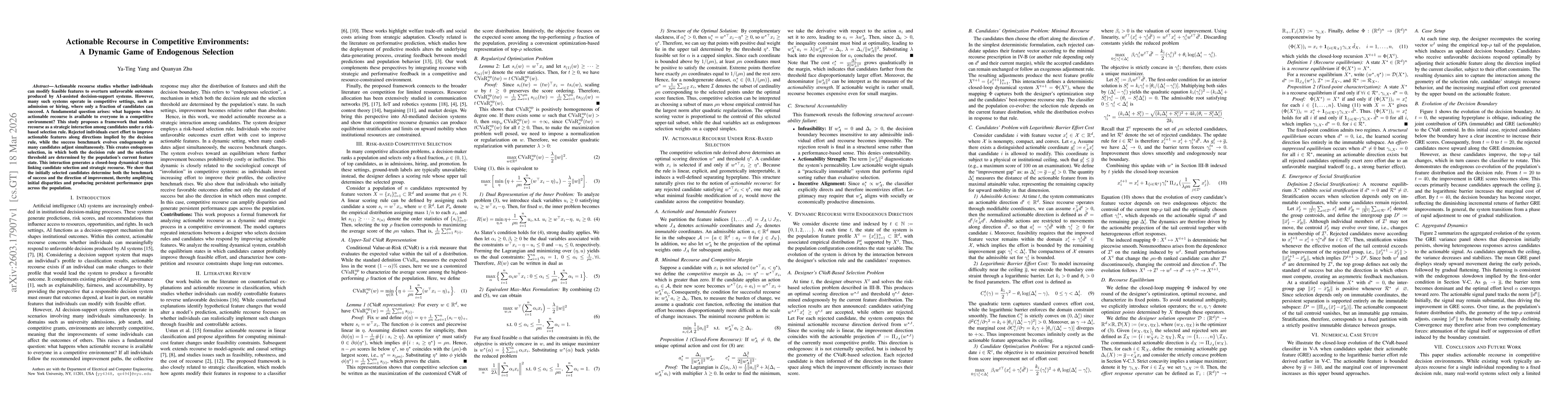Thumbnail for Actionable Recourse in Competitive Environments: A Dynamic Game of Endogenous Selection