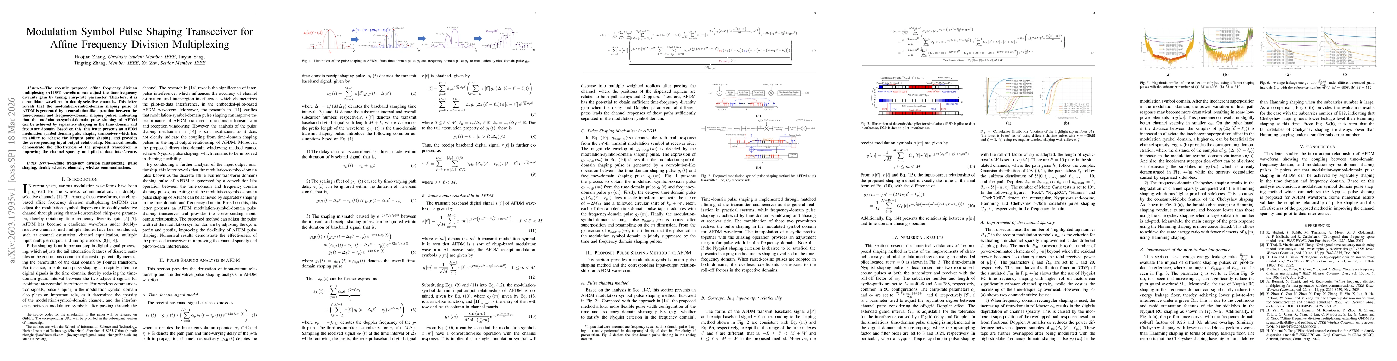 Thumbnail for Modulation Symbol Pulse Shaping Transceiver for Affine Frequency Division Multiplexing