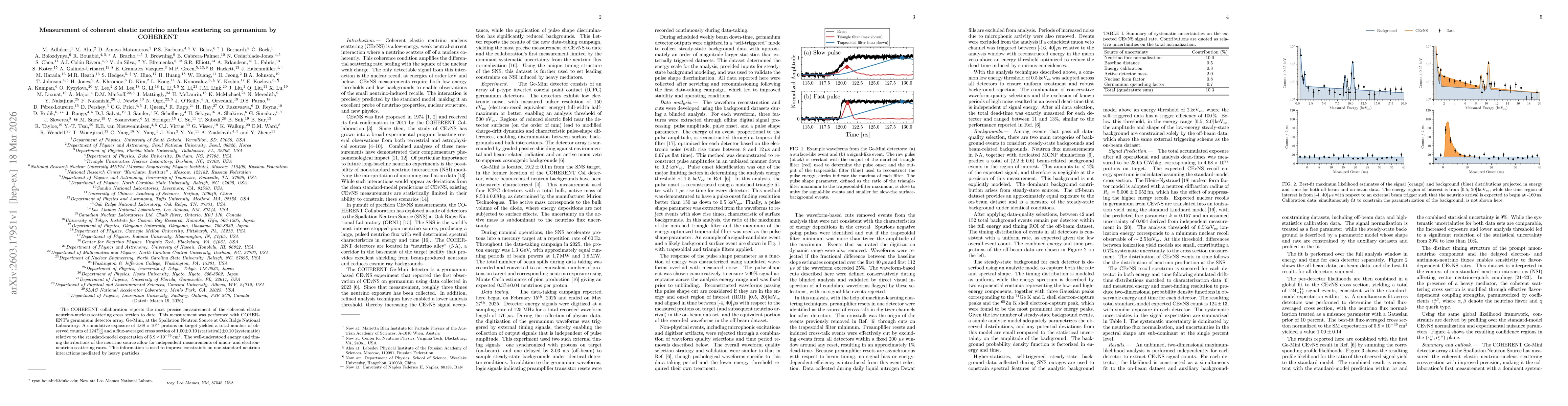 Thumbnail for Measurement of coherent elastic neutrino nucleus scattering on germanium by COHERENT