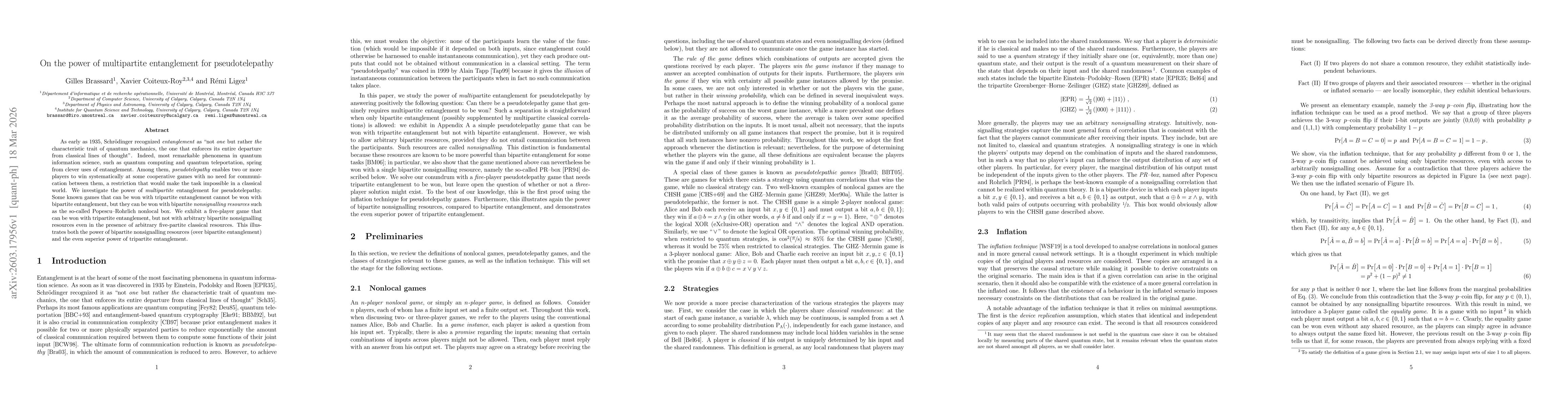 Thumbnail for On the power of multipartite entanglement for pseudotelepathy