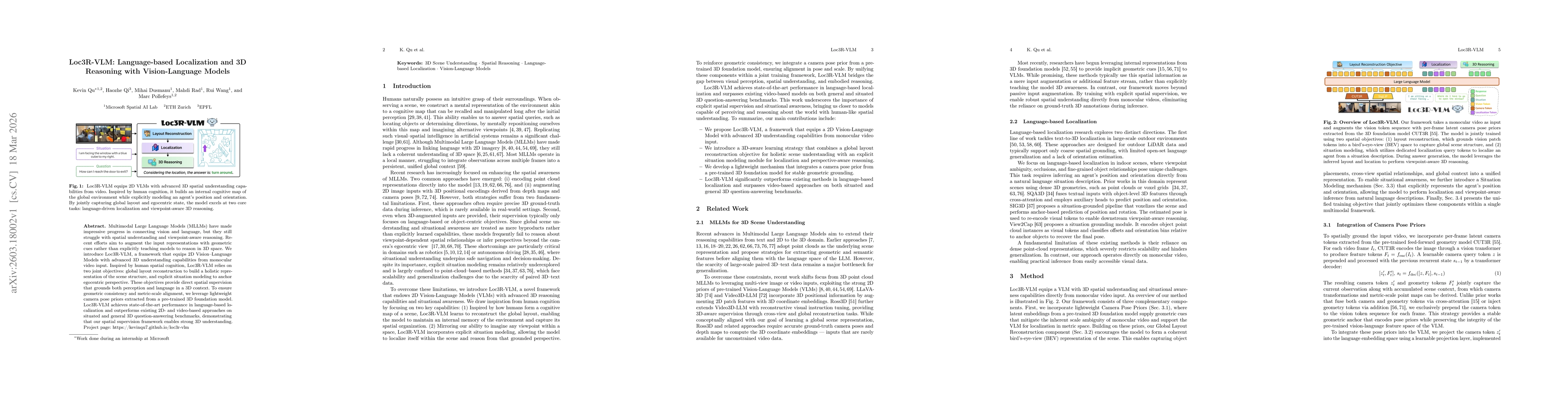 Thumbnail for Loc3R-VLM: Language-based Localization and 3D Reasoning with Vision-Language Models
