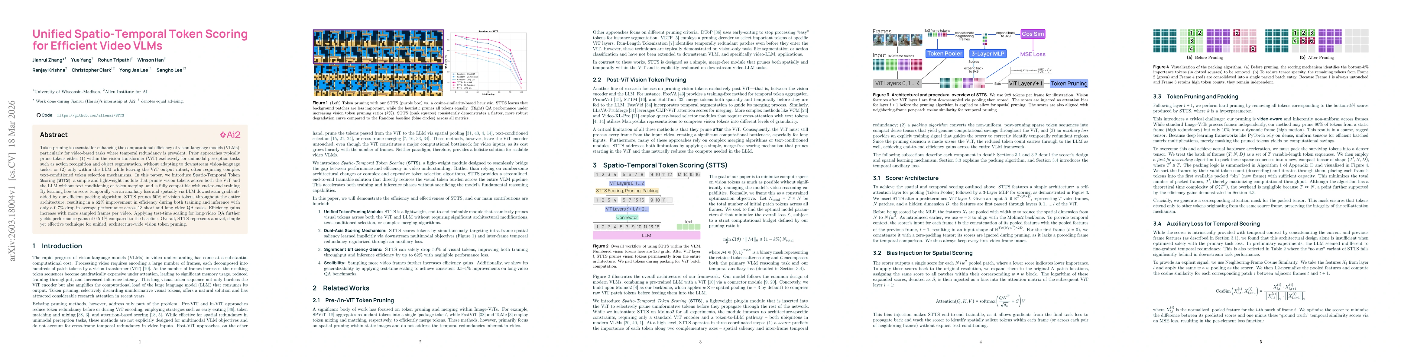 Thumbnail for Unified Spatio-Temporal Token Scoring for Efficient Video VLMs