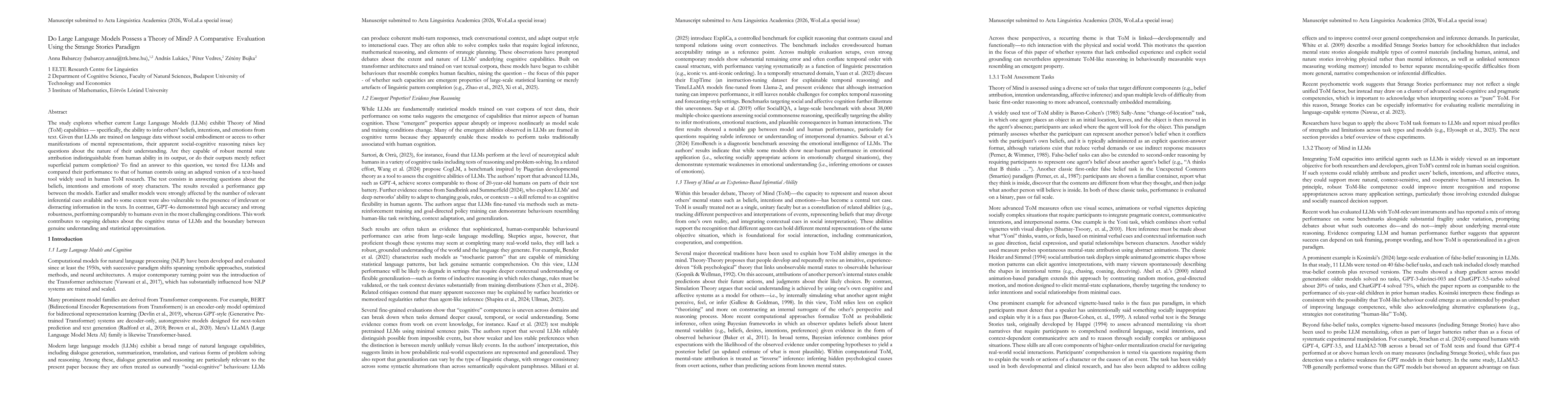 Thumbnail for Do Large Language Models Possess a Theory of Mind? A Comparative Evaluation Using the Strange Stories Paradigm