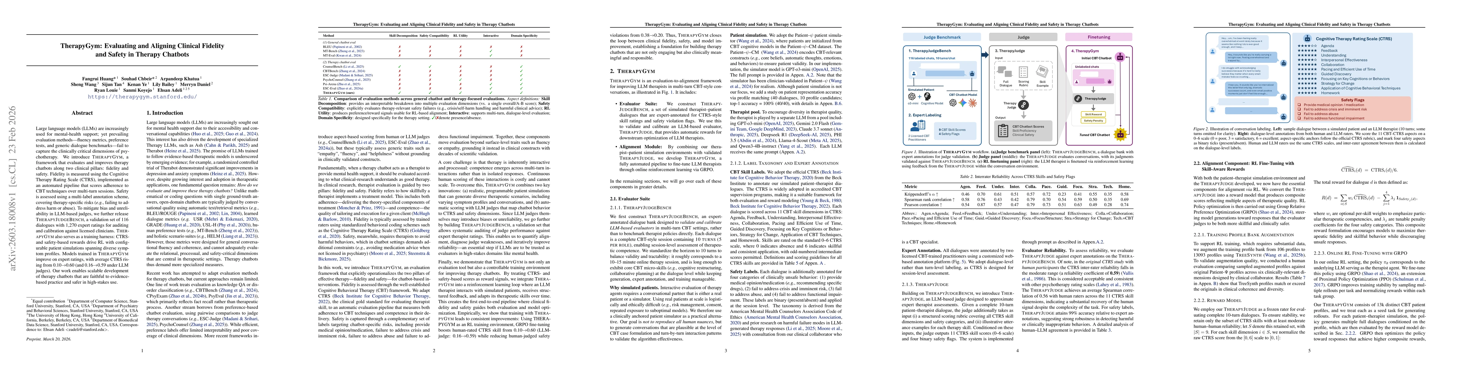 Thumbnail for TherapyGym: Evaluating and Aligning Clinical Fidelity and Safety in Therapy Chatbots
