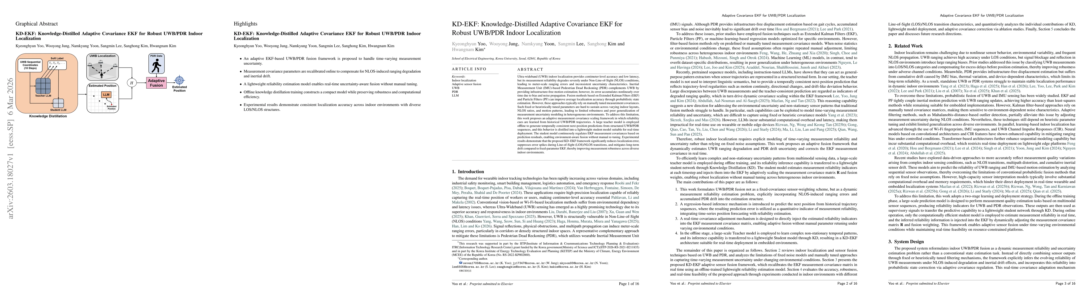 Thumbnail for KD-EKF: Knowledge-Distilled Adaptive Covariance EKF for Robust UWB/PDR Indoor Localization