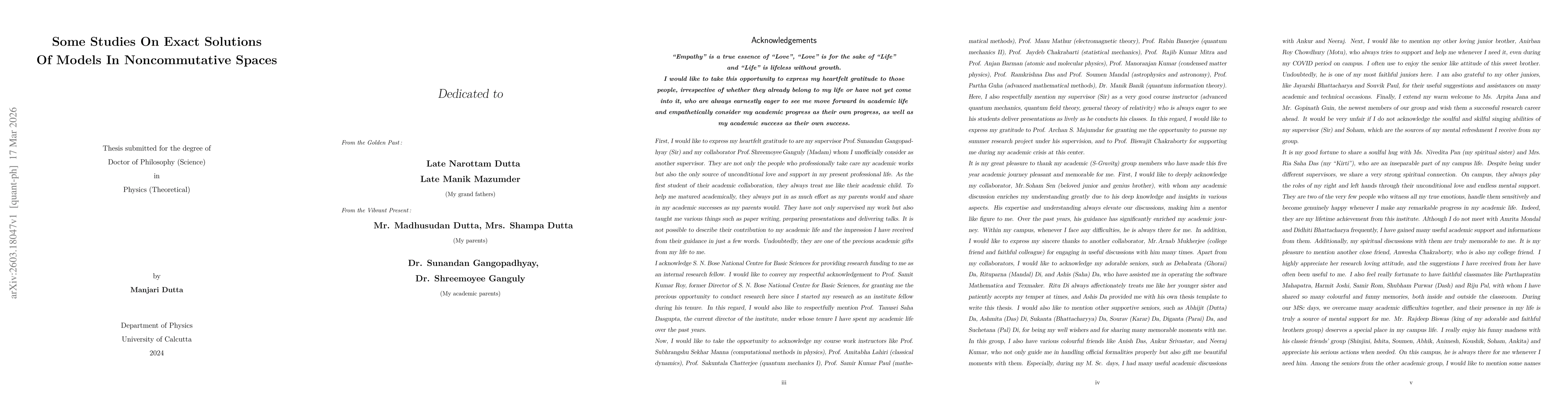 Thumbnail for Some Studies On Exact Solutions Of Models In Noncommutative Spaces