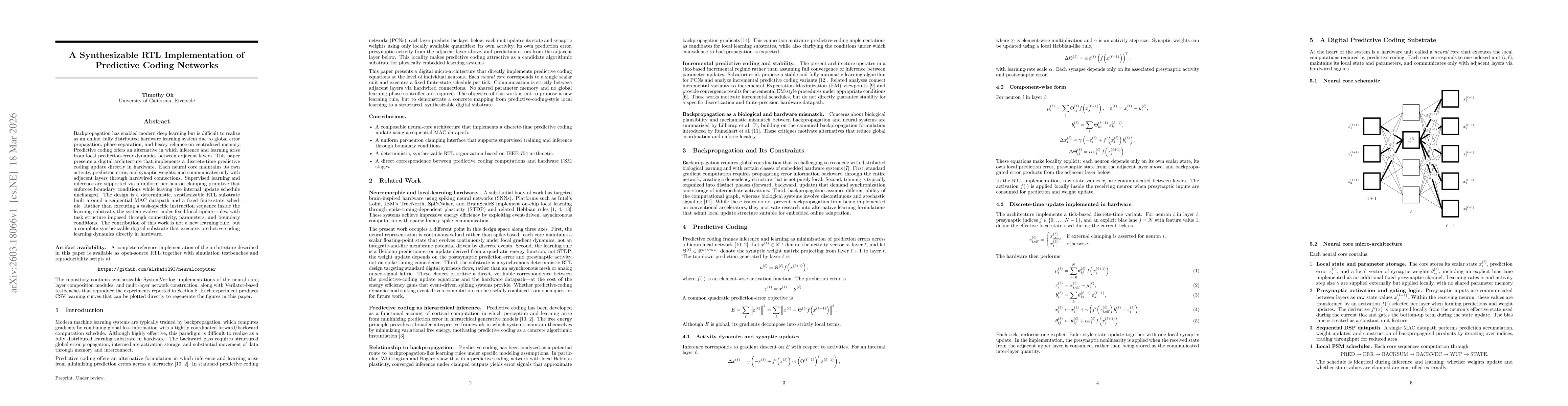 Thumbnail for A Synthesizable RTL Implementation of Predictive Coding Networks
