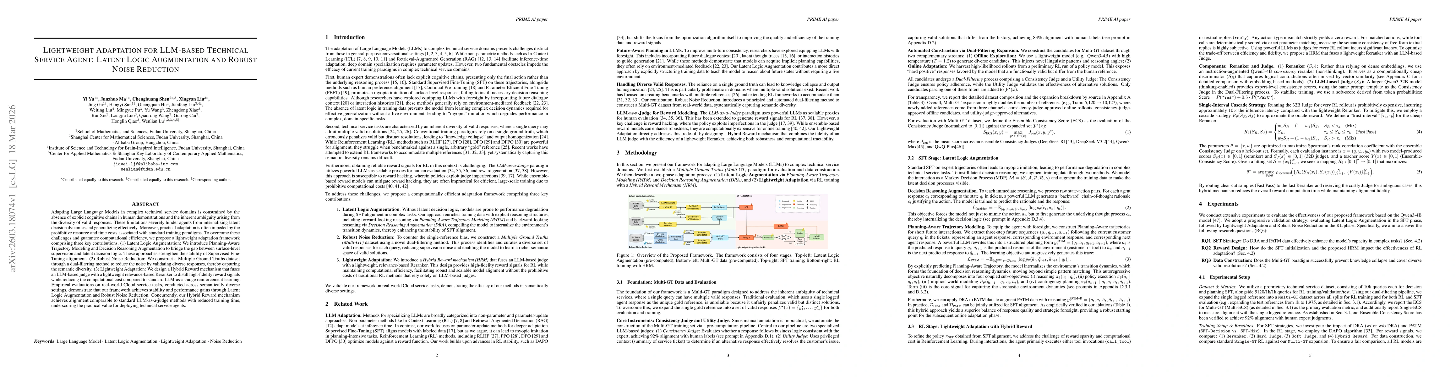Thumbnail for Lightweight Adaptation for LLM-based Technical Service Agent: Latent Logic Augmentation and Robust Noise Reduction