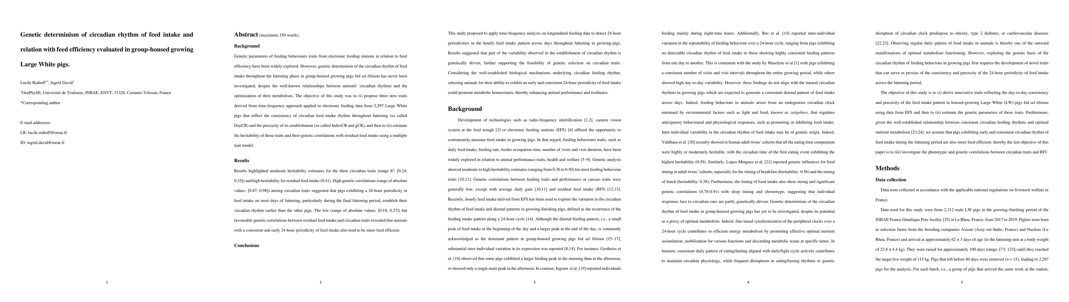 Thumbnail for Genetic determinism of circadian rhythm of feed intake and relation with feed efficiency evaluated in group-housed growing Large White pigs