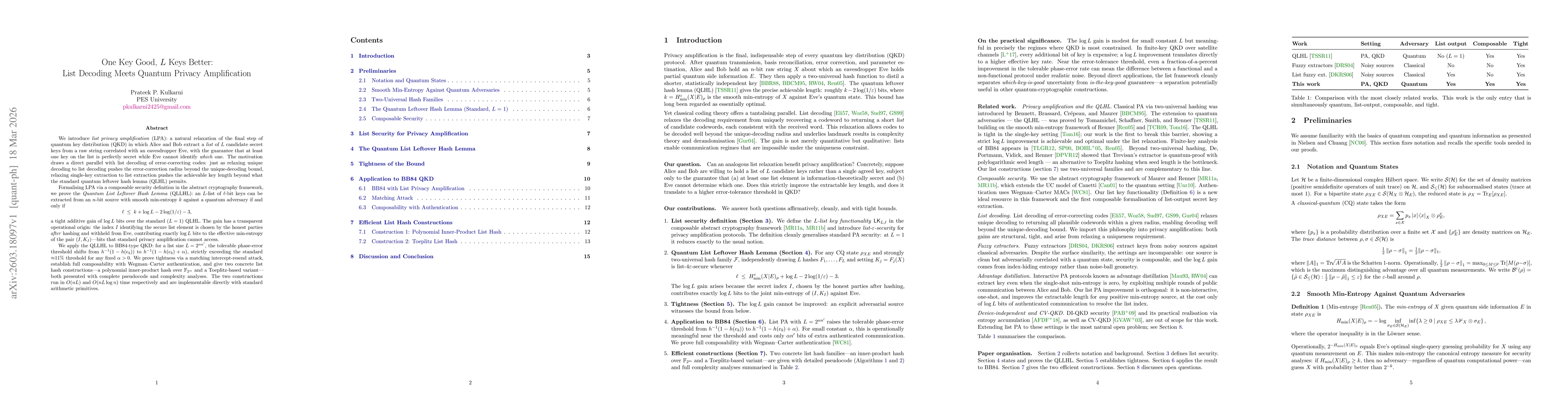 Thumbnail for One Key Good, L Keys Better: List Decoding Meets Quantum Privacy Amplification