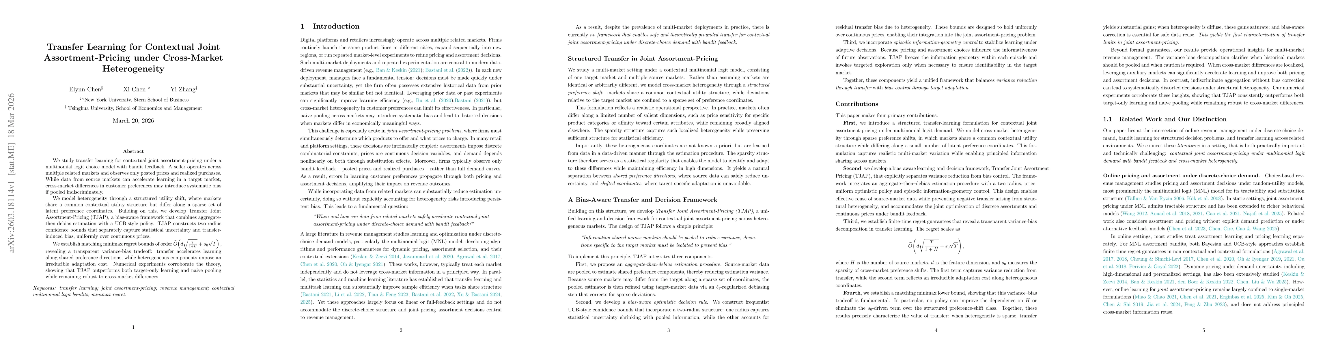 Thumbnail for Transfer Learning for Contextual Joint Assortment-Pricing under Cross-Market Heterogeneity