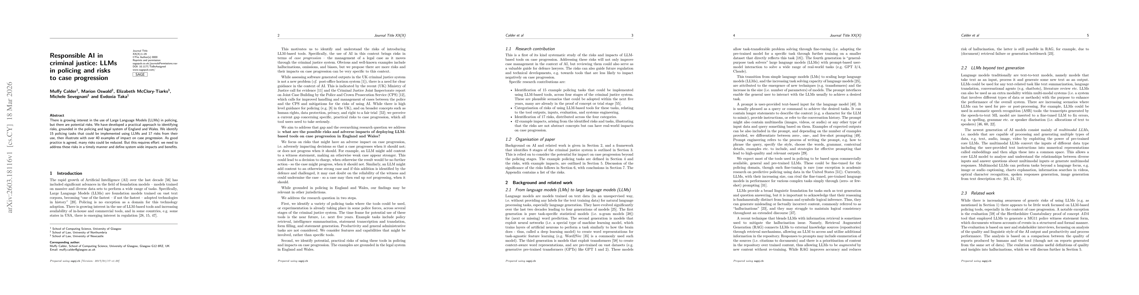 Thumbnail for Responsible AI in criminal justice: LLMs in policing and risks to case progression