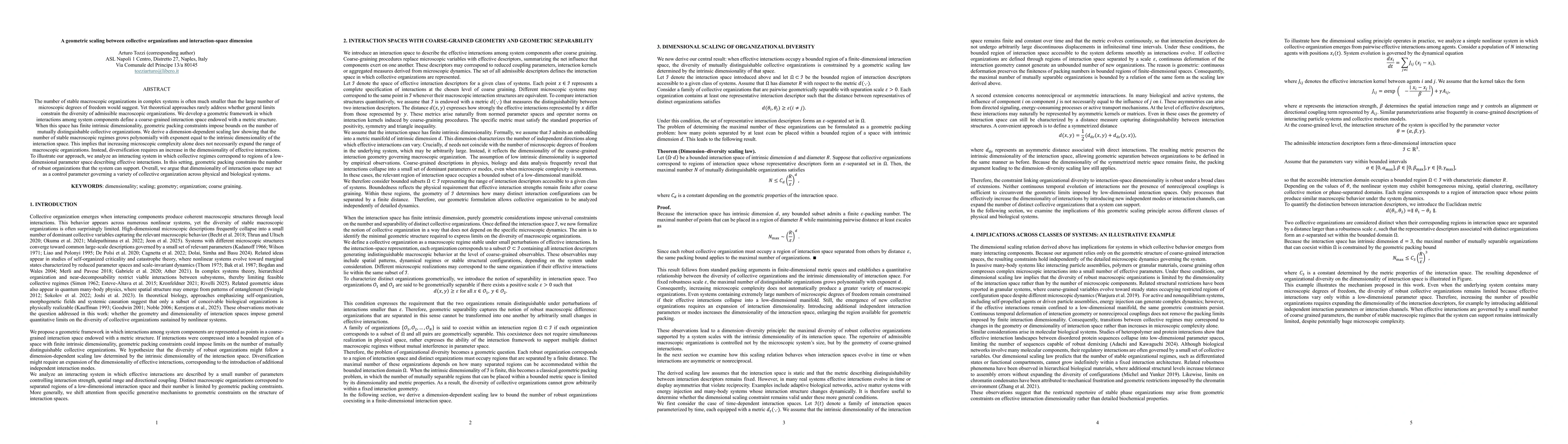 Thumbnail for A geometric scaling between collective organizations and interaction-space dimension