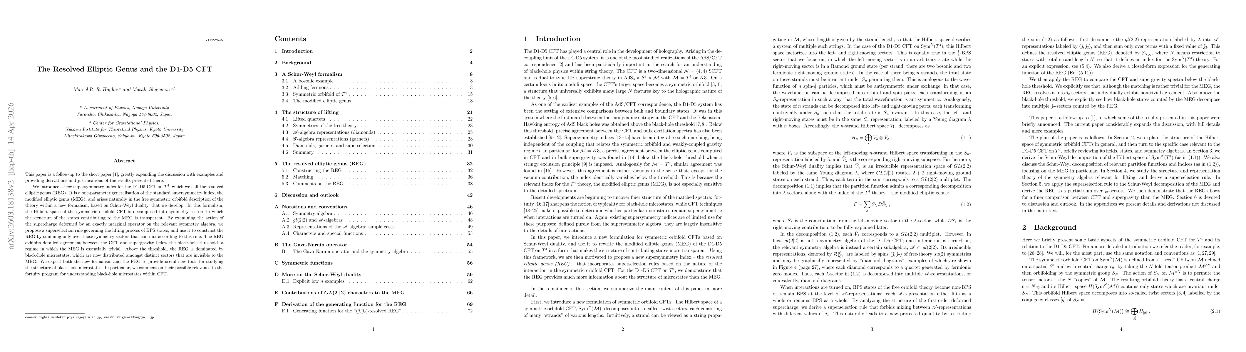 Thumbnail for The Resolved Elliptic Genus and the D1-D5 CFT