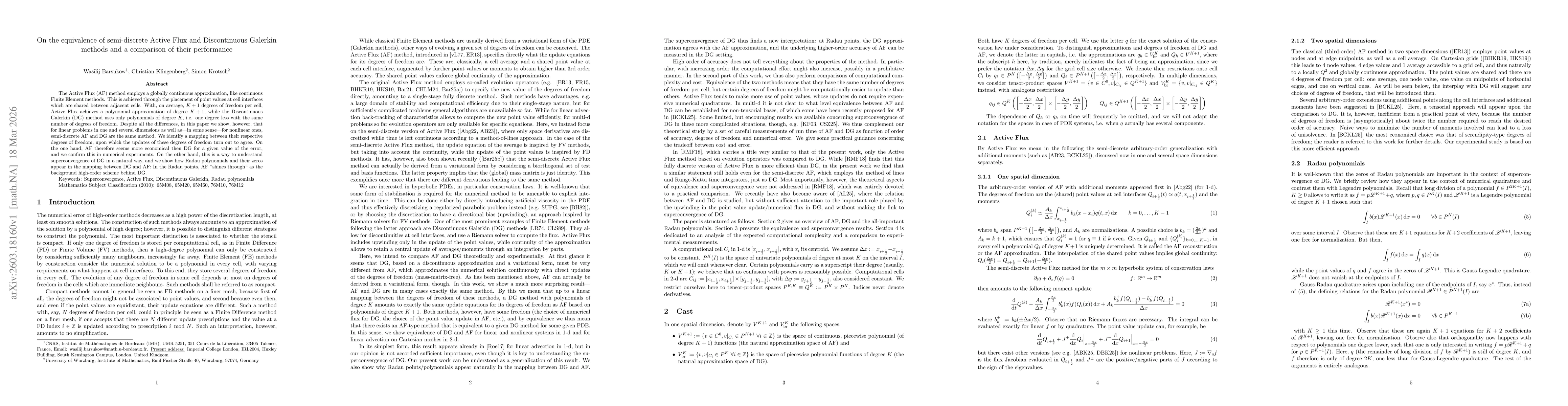 Thumbnail for On the equivalence of semi-discrete Active Flux and Discontinuous Galerkin methods and a comparison of their performance