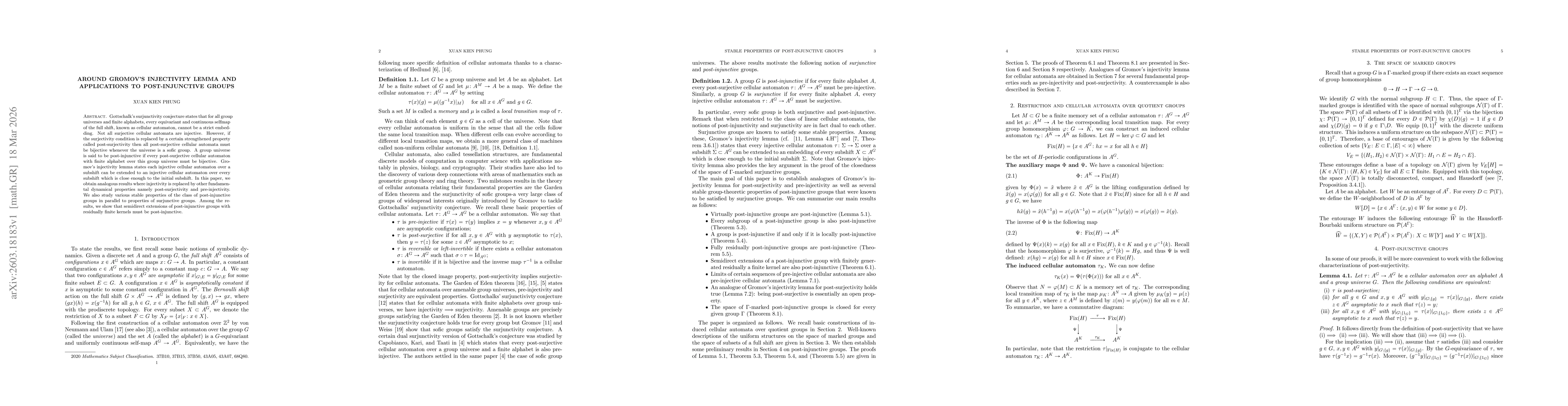 Thumbnail for Around Gromov's injectivity lemma and applications to post-injunctive groups