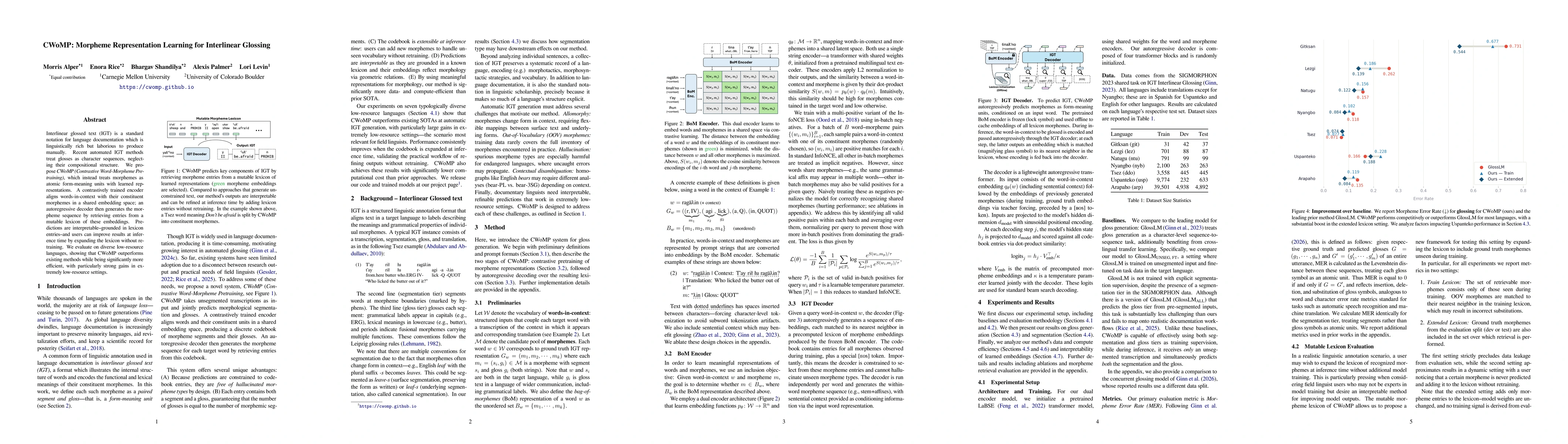 Thumbnail for CWoMP: Morpheme Representation Learning for Interlinear Glossing