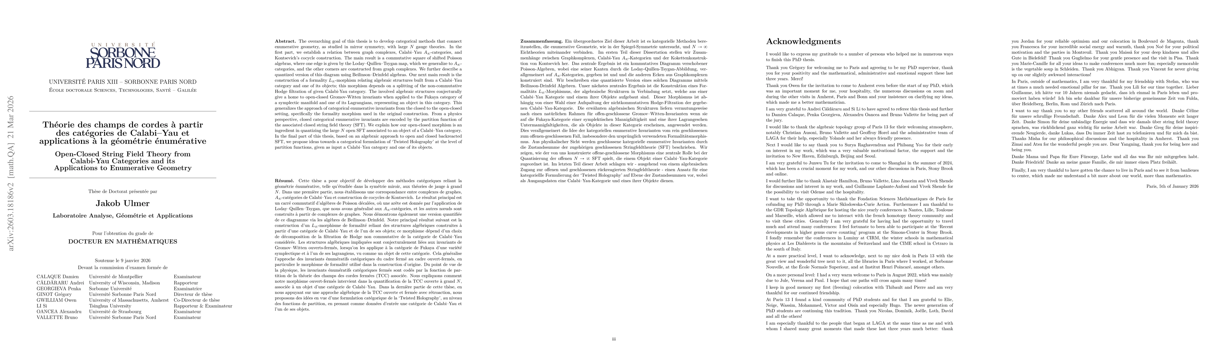 Thumbnail for Open-Closed String Field Theory from Calabi-Yau Categories and its Applications to Enumerative Geometry
