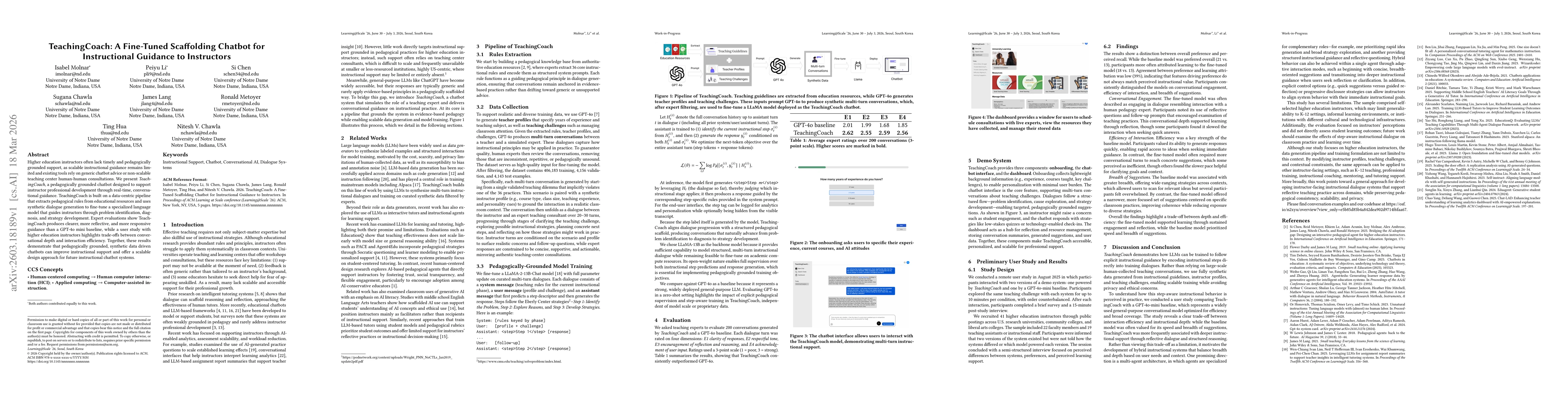 Thumbnail for TeachingCoach: A Fine-Tuned Scaffolding Chatbot for Instructional Guidance to Instructors