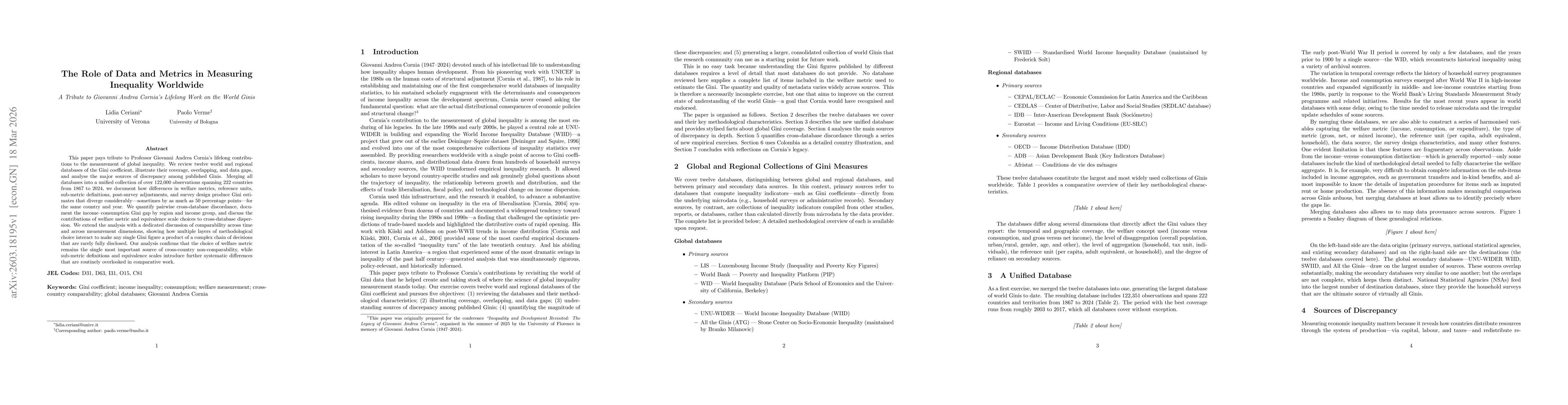 Thumbnail for The Role of Data and Metrics in Measuring Inequality Worldwide. A Tribute to Giovanni Andrea Cornia's Lifelong Work on the World Ginis