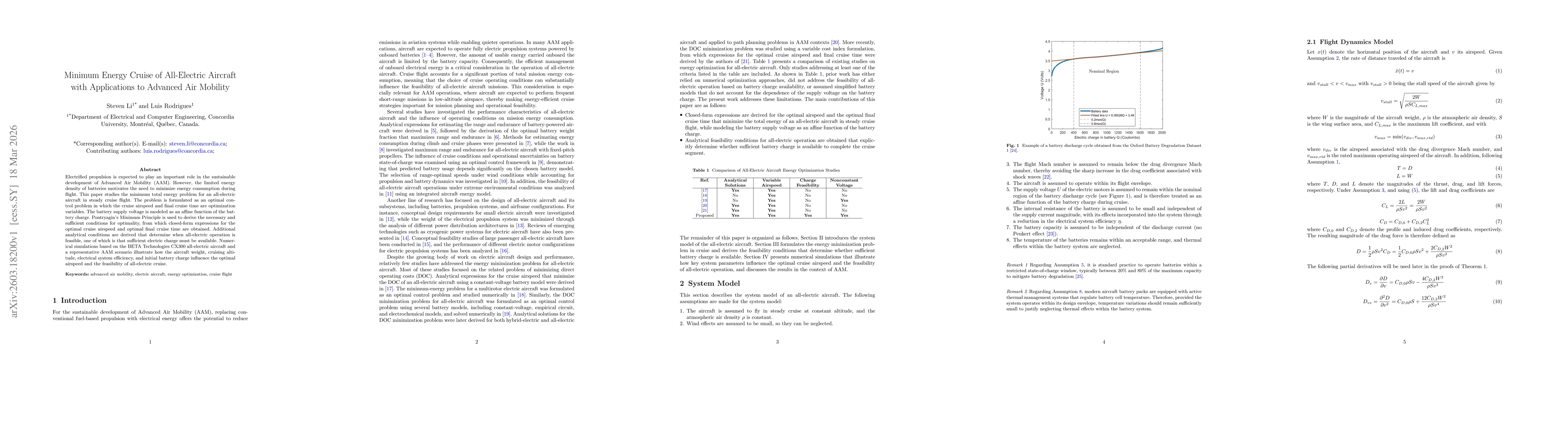Thumbnail for Minimum Energy Cruise of All-Electric Aircraft with Applications to Advanced Air Mobility