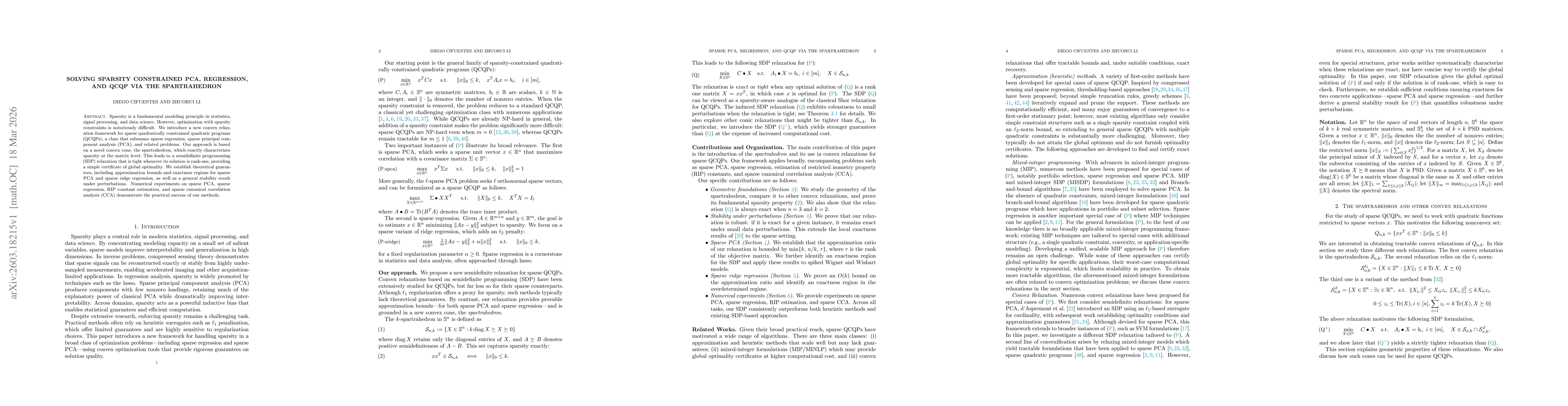 Thumbnail for Solving Sparsity Constrained PCA, Regression, and QCQP via the Spartrahedron