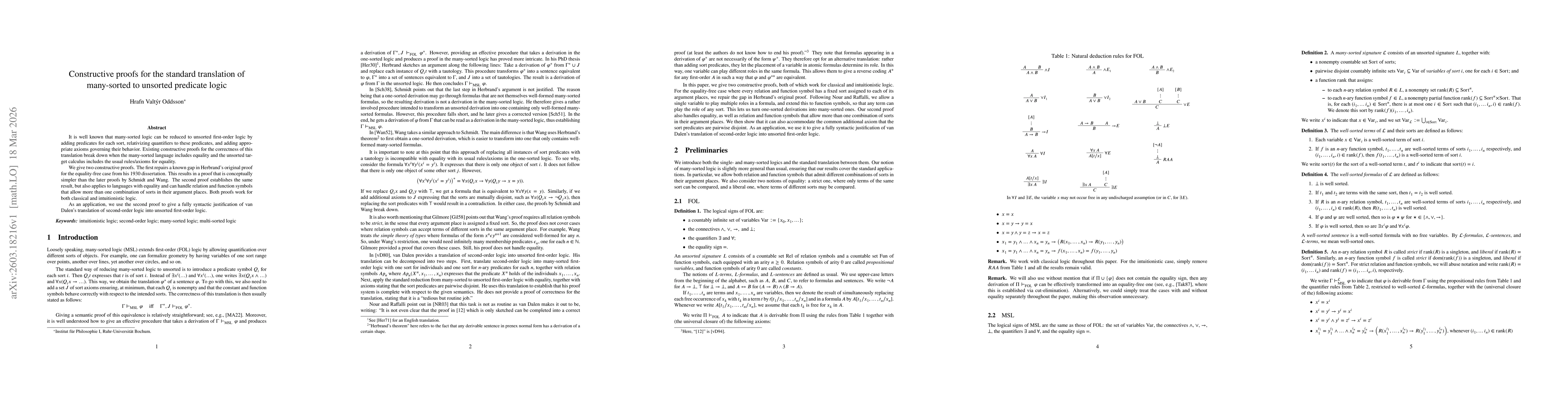 Thumbnail for Constructive proofs for the standard translation of many-sorted to unsorted predicate logic