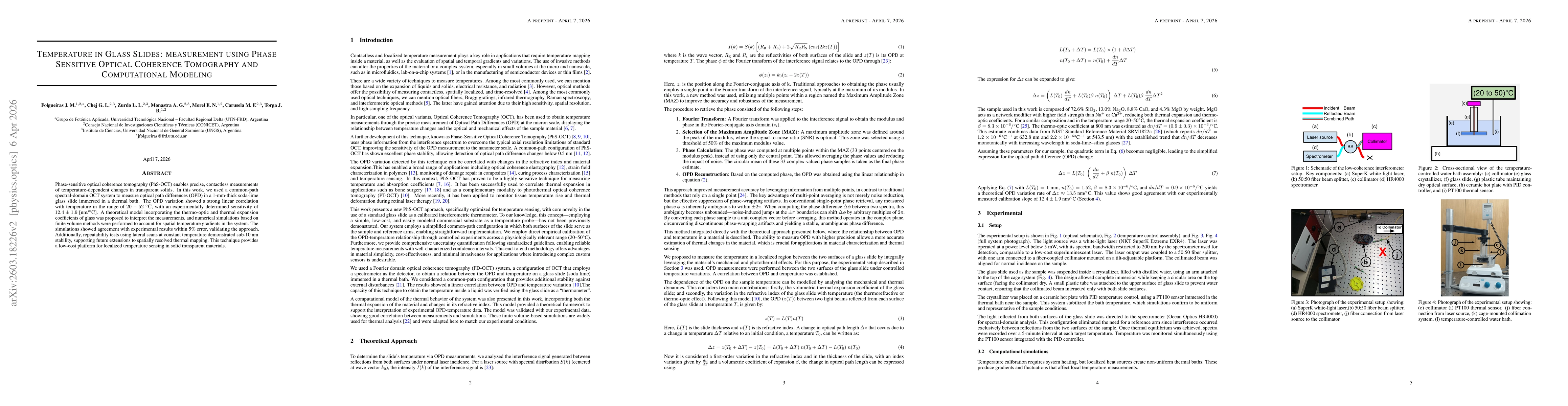 Thumbnail for Temperature in Glass Slides: measurement using Phase Sensitive Optical Coherence Tomography and Computational Modeling